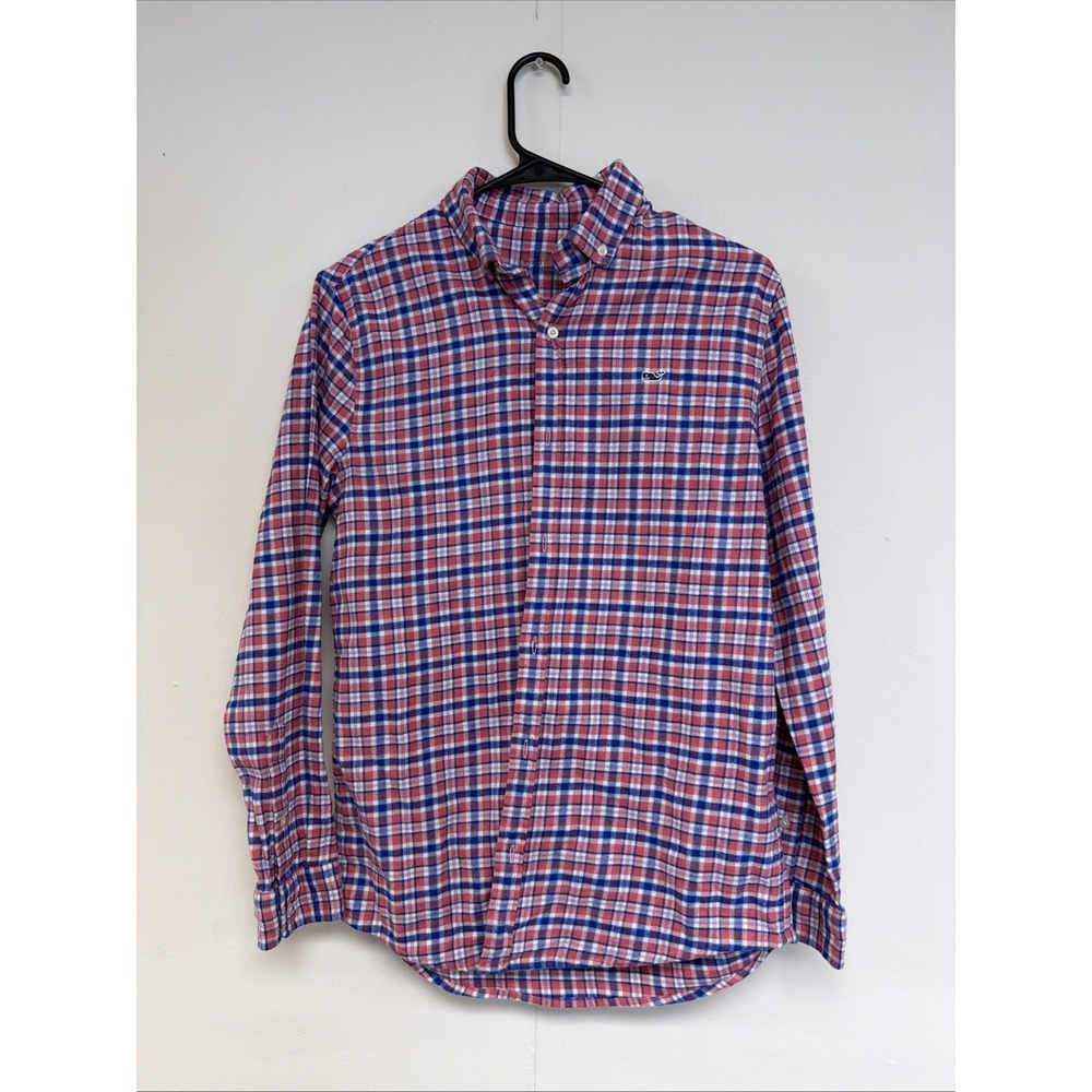 Vineyard Vines Shirt Mens Large Pink Blue Plaid Long Sleeve Button Down Stretch